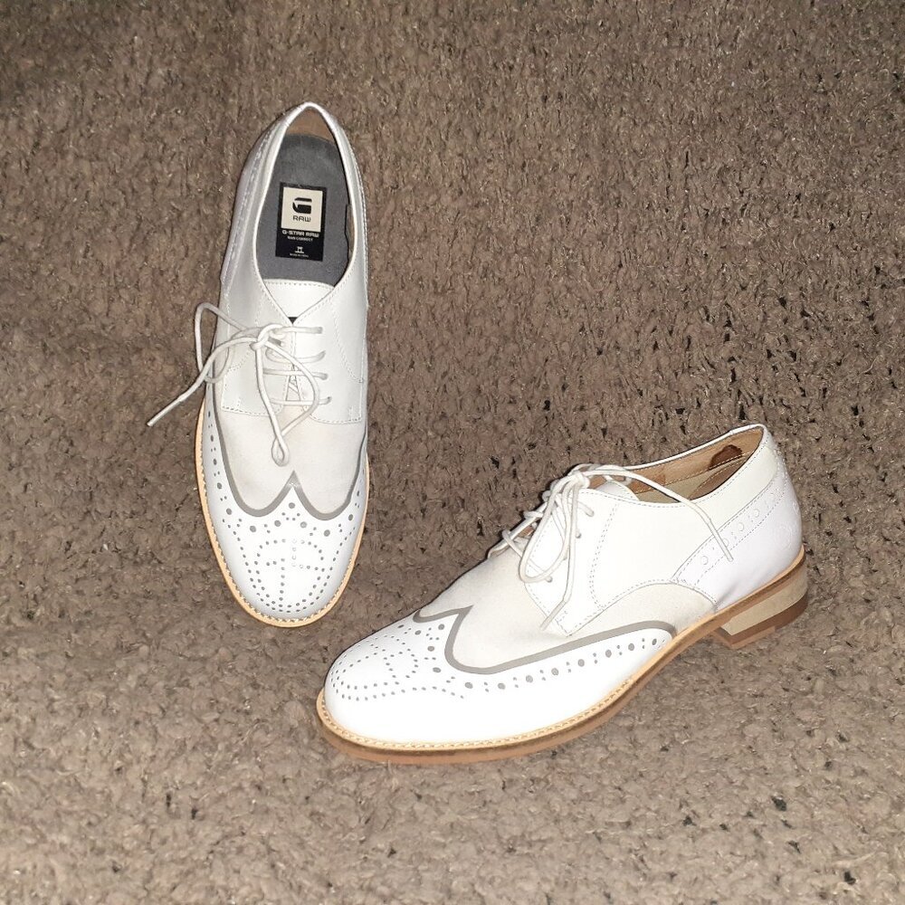 G-STAR RAW CORRECTLINE-White Leather/Patent Wingtip Design-Sz 8-Near Mint